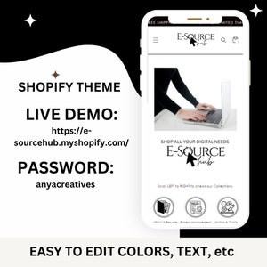 Shopify Theme for Digital Products Black White Shopify Template Editable Canva Banners Minimalist Elegant Shopify Store Design