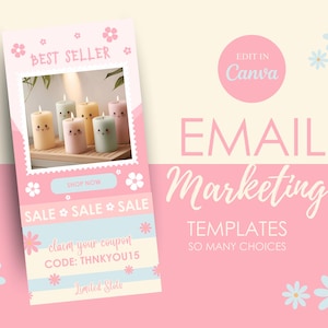Roze e-mailmarketingsjablonen - pastelkleurige mailinglijstontwerp - Shopify Mailchimp Flodesk - Canva-nieuwsbriefsjabloon - PastelPrismvol2