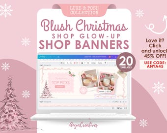 Pink Christmas Coquette Website Banner Templates | Canva Shop Banners for Shopify, Wix & Etsy | Feminine Holiday Branding Kit | LPV1