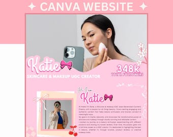 Coquette Red Pink Bows UGC Portfolio Canva Website | UGC Canva Template Media Kit | Landing Page for Influencers, & Content Creators