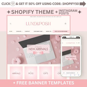 Luxus Shopkette Theme Template - Elegante Minimalist Website Vorlage, Weisse Ästhetische Shopify Website , Minimal Boutique Pink Shopkette - LPV1