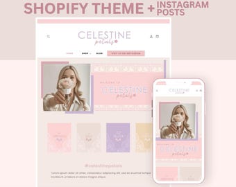 Shopify Theme Feminine Aesthetic – Celestine Petals Website Template for Boutique, Apparel, Crystals & Digital Products, etc.