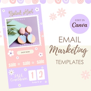 Rosa E-Mail-Vorlagen - Pastell Mailing List Design - Shopstifte Mailchimp Flodesk - Canva Newsletter Template - Blush Bloom