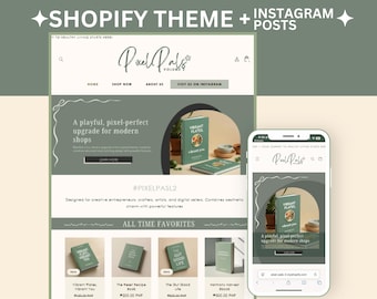 Pixel Pals Shopify Theme V2: Cottagecore Template für Digitale Produkte