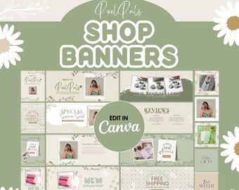 Aesthetic Shopify Store Banners Designs -  Cottagecore Shop Banners - Shop Banner Templates for Digital Products Canva - PIXEL PALS CORNER