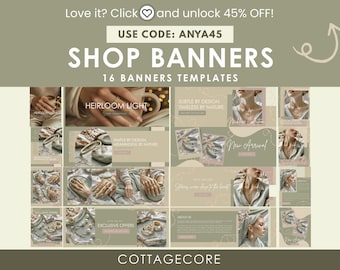 Heirloom Light Cottagecore Shopify Banner Templates – Editable Store Banners, Soft Sage Minimalist Theme | Aesthetic Jewelry  Shopify Theme