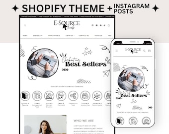 Shopify Theme for Digital Products Black White Shopify Template Editable Canva Banners Minimalist Elegant Shopify Store Design