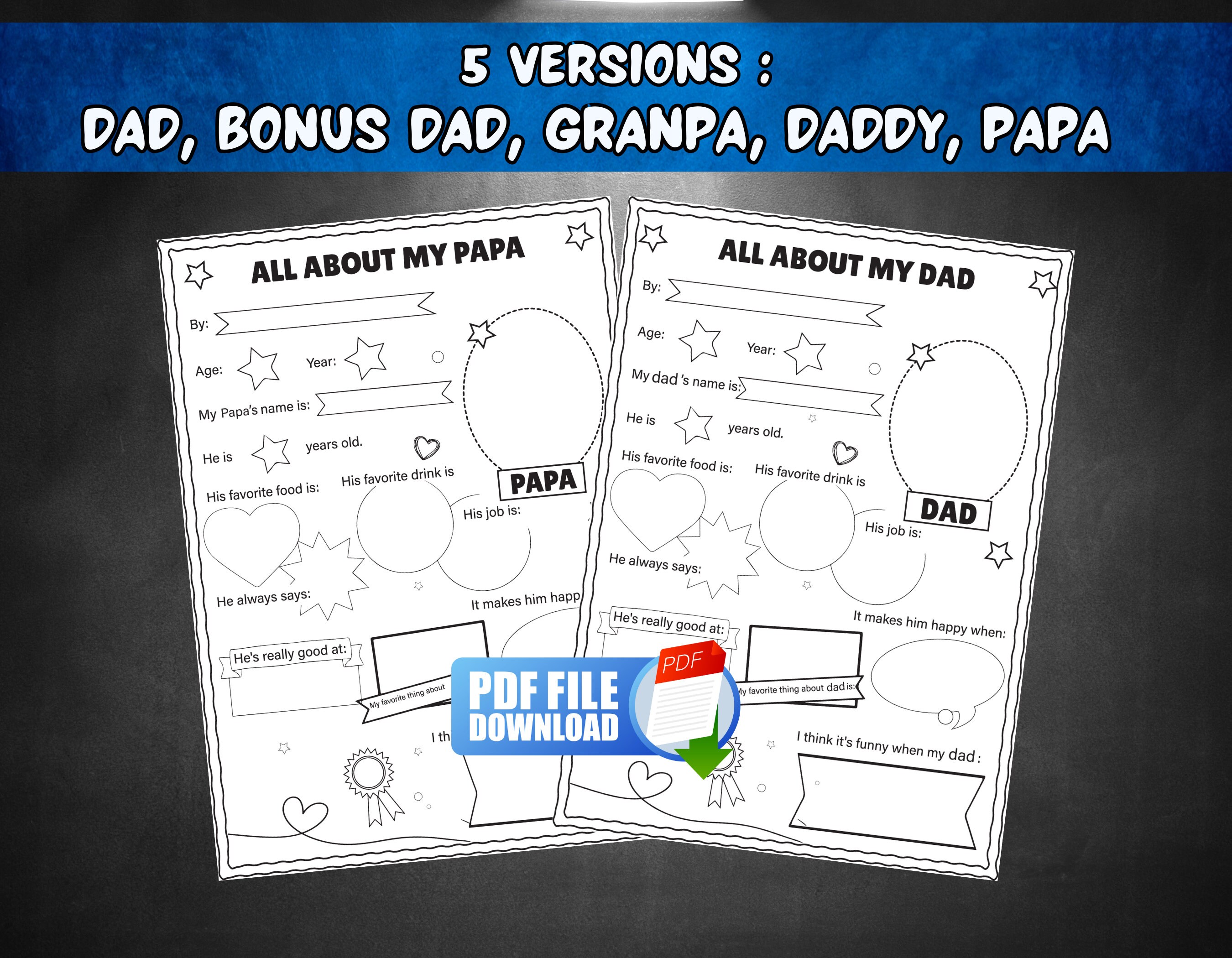 Father's Day Printable All About My Dad Father's Day - Etsy