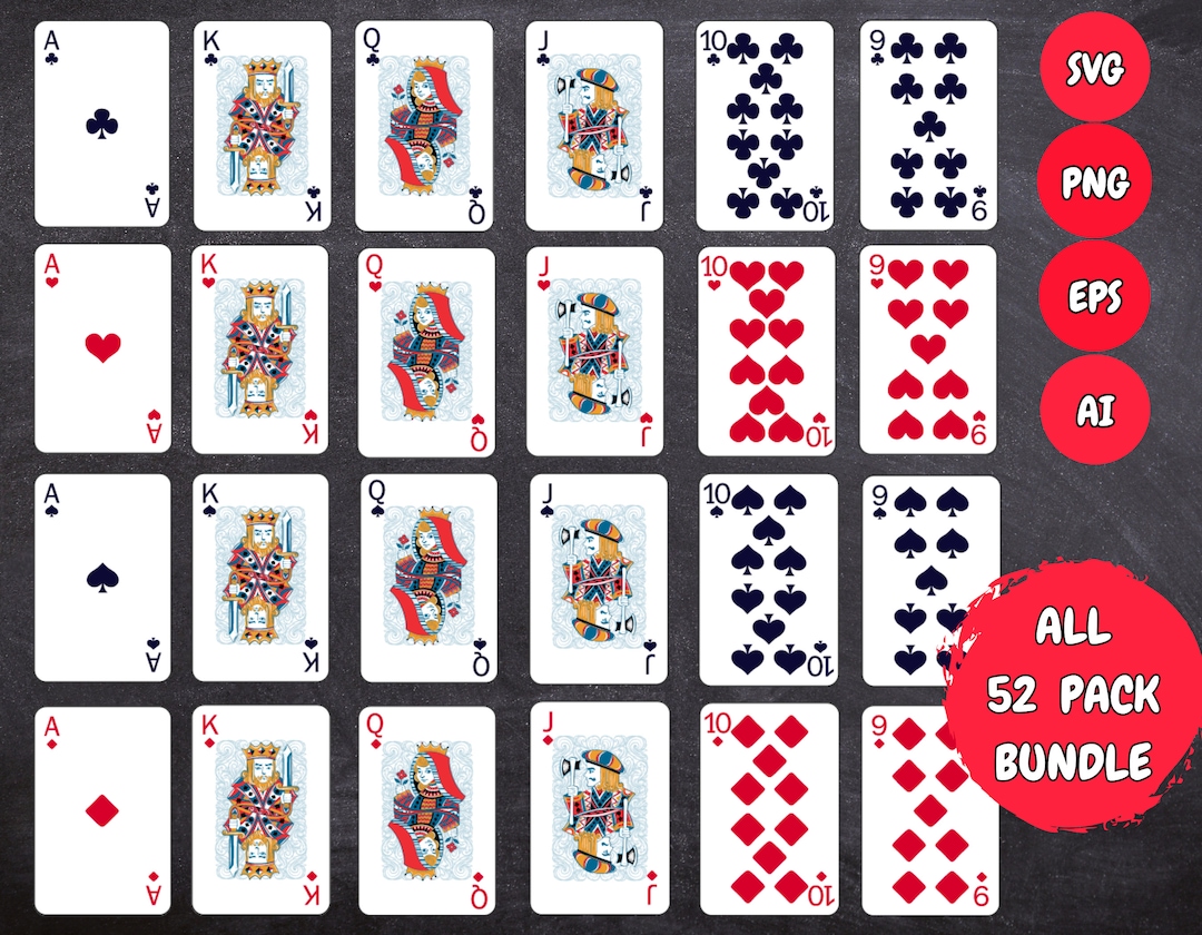 Full Deck Playing Cards SVG, Playing Card Suits Svg, Full Deck of Cards