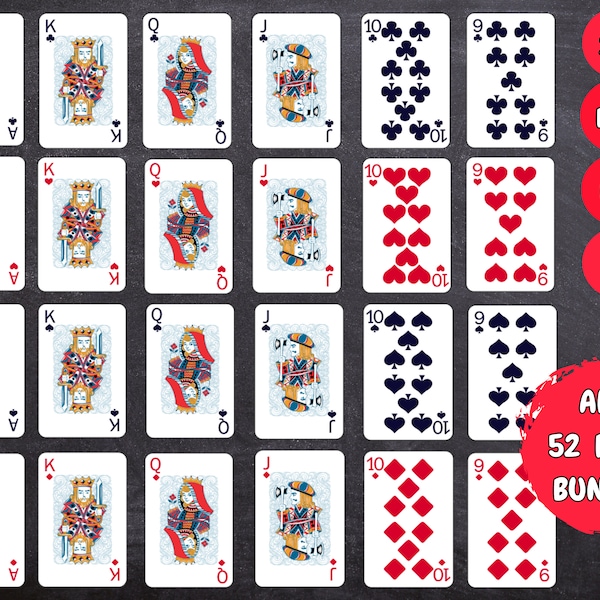 Full Deck Playing Cards SVG, Playing Card Suits Svg, Full Deck of Cards Svg, Poker Cards Suits Svg, Poker Svg Cricut, 52 Poker cards Clipart