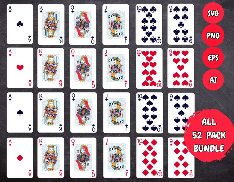 Full Deck Playing Cards SVG Playing Card Suits Svg Full Deck - Etsy