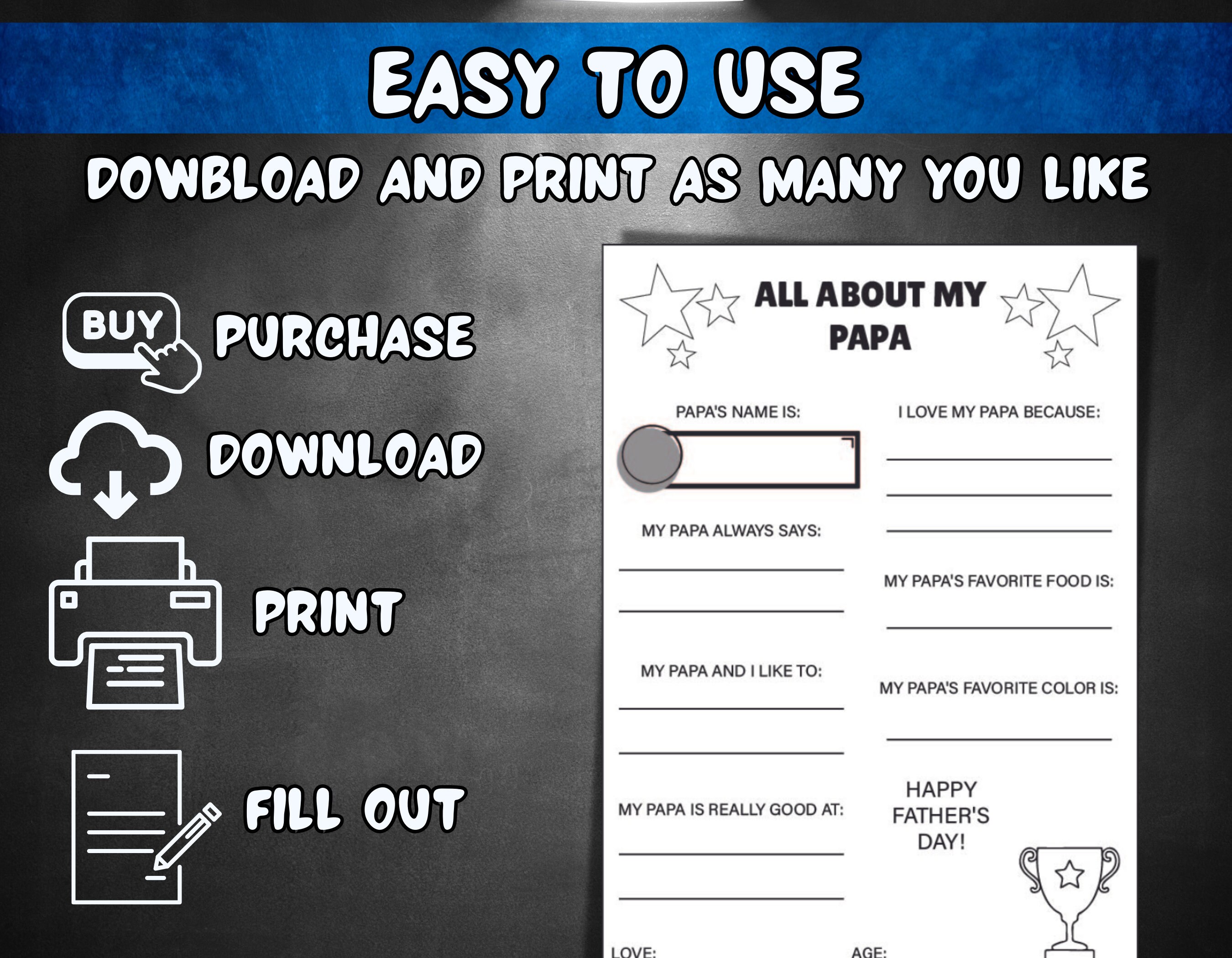 Father's Day Printable All About My Dad Father's Day - Etsy