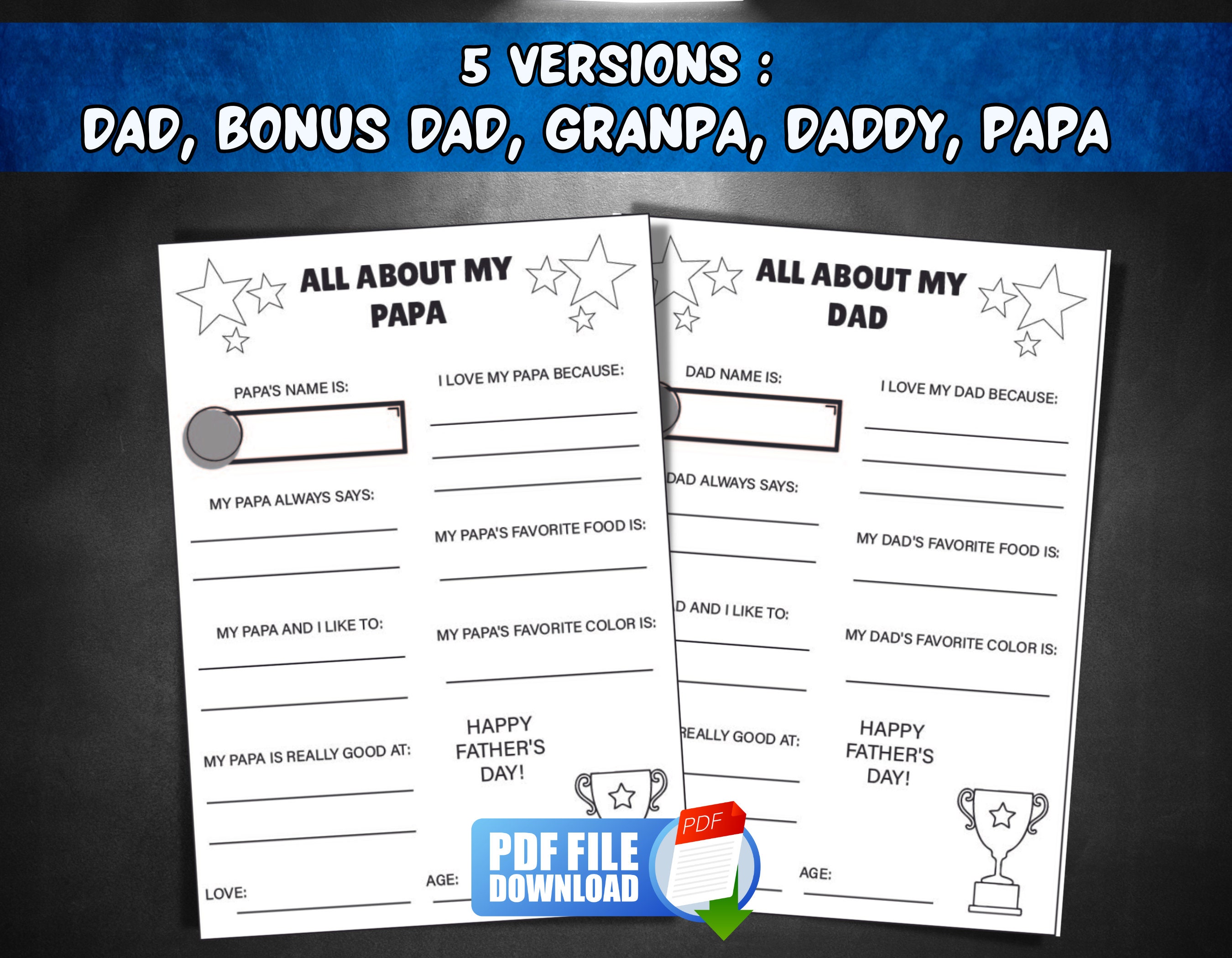 Father's Day Printable All About My Dad Father's Day - Etsy