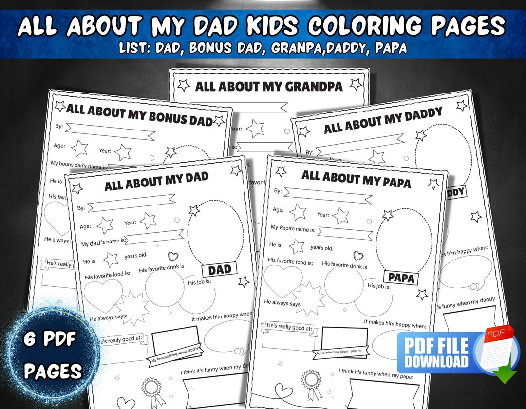 Father's Day Printable, All About My Dad, Father's Day Gift for Dad ...