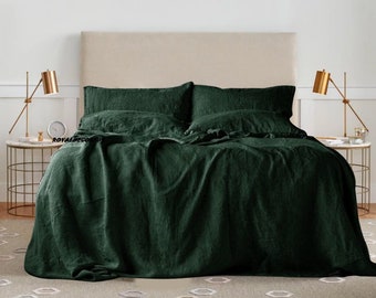 Dark Green Duvet Cover Stonewashed Linen Bedding Twin Full Queen King Euro and custom Linen Duvet Cover sizes comforter cover- Linen Bedding