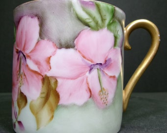 Vintage handpainted fine china cup pink floral pattern