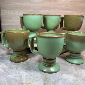 Frankoma Pottery Footed Pedestal Mugs-Set of 6