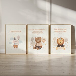 Kinderkamer bijbelvers muur kunst afdrukbare set van 3 christelijke schriftposters