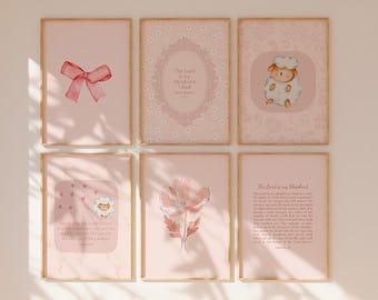 Girls Nursery Decor Pink Scripture Wall Art Printable Set Bible Verse Poster