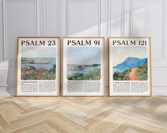 The Lord Is My Shepherd Wall Art Set of 3, Psalm 23 91 121 Christian Landscape Decor (Digital Download)
