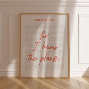 Bold Script Scripture Wall Art For I Know The Plans I Have For You Jeremiah 29:11 Hope and Future Christian Graduation Gift PRINTABLE