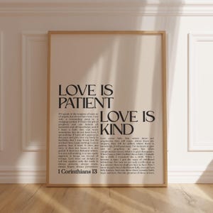 1 Coríntios 13 Arte de parede das escrituras O amor é paciente O amor é gentil Presente de casamento cristão Arte de parede com versículos da Bíblia Presentes católicos para o dia dos namorados