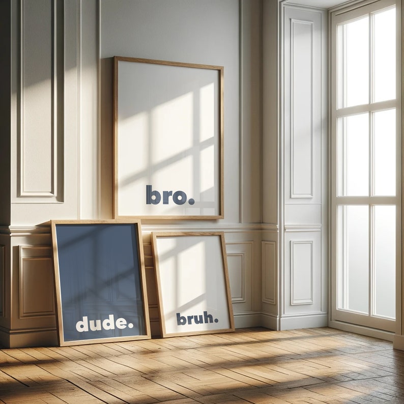 Blue Boys Room Wall Art: Bro Dude Bruh Printable (Digital Download) image 5
