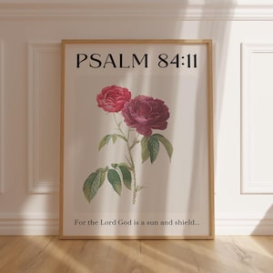 Floral Scripture Wall Art Psalm 84:11 Vintage Printable Bible Verse Poster for Christian Wall Decor