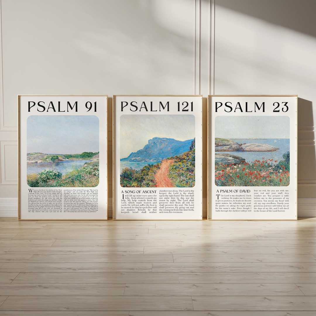 Set of 3 Psalm 23, 91, 121 Scripture Wall Art Printable Vintage ...