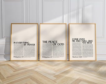 In Everything By Prayer Bible Verse Set of 3 Philippians 4 6 7 Matthew 11 28