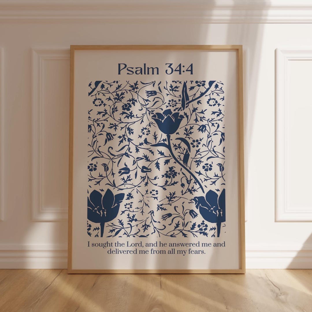 Psalm 34:4 Vintage Scripture Wall Art Printable Bible Verse Poster for ...