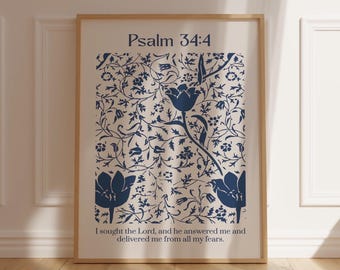 Psalm 34:4 Scripture Wall Art Christian Wall Decor Christian Gifts for Her Bible Verse Wall Art Baptism Catholic Gift Christian Wall Art