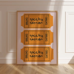 Retro Spooky Season Ticket Wall Art Autumn Decor for  Spooky Halloween Wall Decoration for Trendy Dorm Room Decor & College Apartment Prints