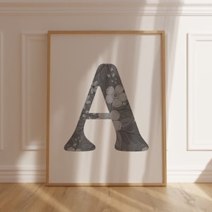 Inicial de nome maiúscula moderna personalizada, impressão de letras do alfabeto minimalista, placa de nome com letra, presente para ele ou ela, arte de parede com letras grandes