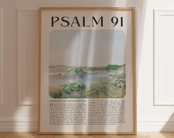 Scripture Wall Art Psalm 91 RSV Bible Verse Poster for Christians Vintage Wall Art Faith Gift For Her Him Christian Home Decor Psalm 91 Sign