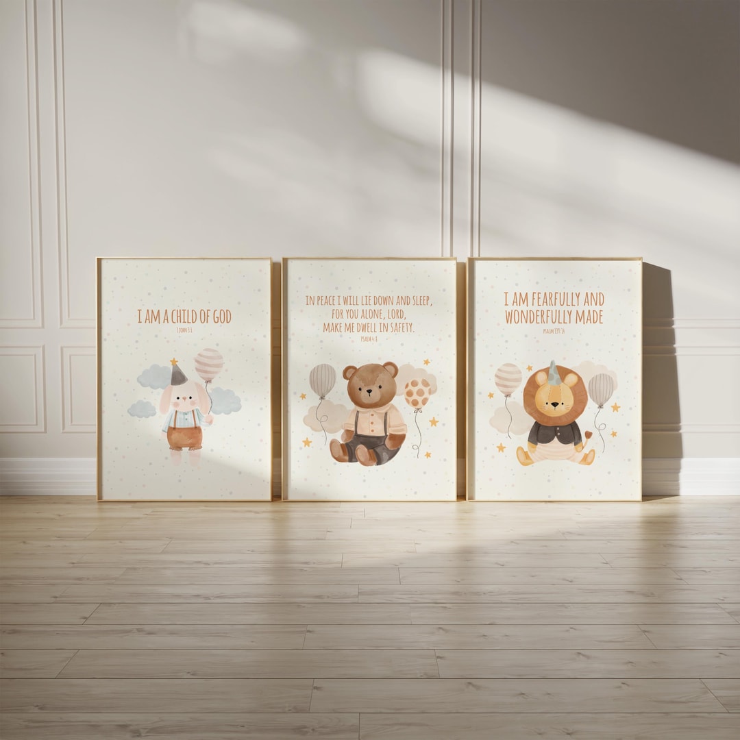 Nursery Bible Verse Wall Art Printable Set of 3 Scripture Christian ...