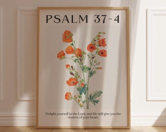 Floral Scripture Wall Art Psalm 37:4 Christian Wall Decor Christian Gifts for Her Him Bible Verse Wall Art Catholic Gift Christian Wall Art