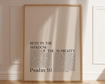 Psalm 91 Scripture Wall Art Vintage Printable Bible Verse for Home & Church Decor