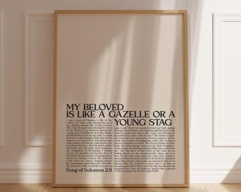 Song of Solomon Wall Art My Beloved Is Like A Gazelle Or A Young Stag Modern Christian Poster Christian Wedding Gift PRINTABLE