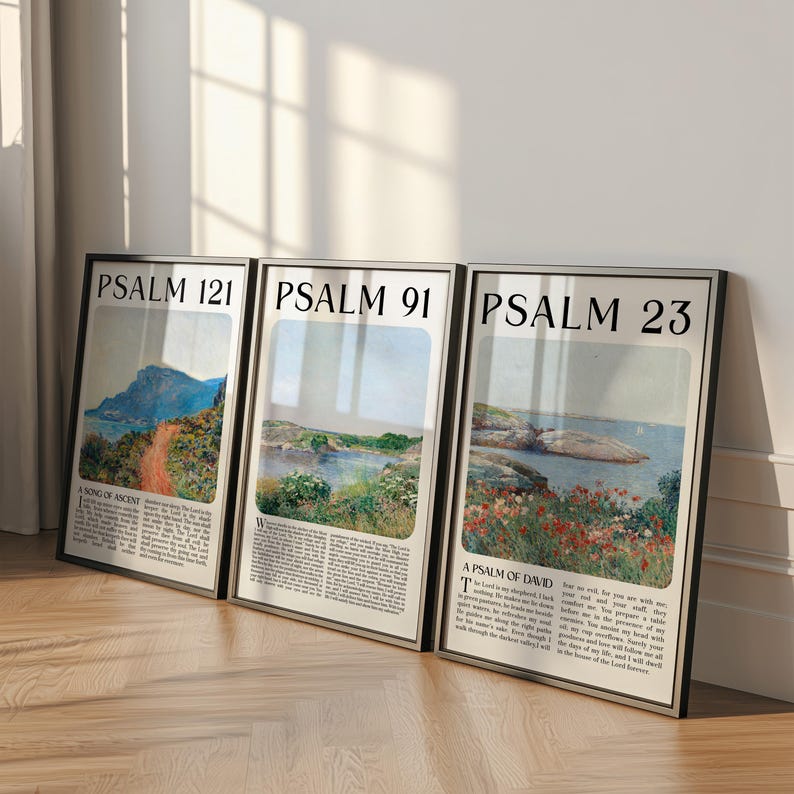 Set of 3 Psalm 23, 91, 121 Scripture Wall Art Printable Vintage ...