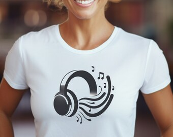 Minimalist Over-Ear Headphones T-Shirt: Elegant DJ Music Lover Tee