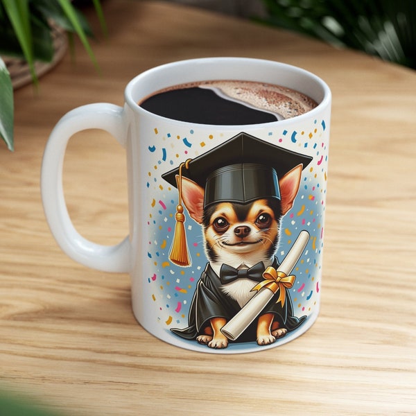 Chihuahua Mug Class of 2024 Graduate Gift Graduation Mug Chihuahua Mug Gift for Graduate Adorable Cap and Gown Mug Graduate Keepsake Dog Mug