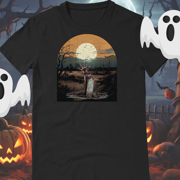 Spooky Moonrise Halloween Shirt, Retro Sunset Zombie Apocalypse Tee, Gift for Horror Fan, Gift for Halloween Lover