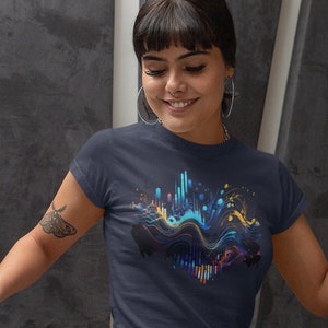 Sound Waves Tee Metallic Accent Tee Experimental Music Abstract Sound Wave Pulses T-Shirt Futuristic and Experimental Music Graphic Tee