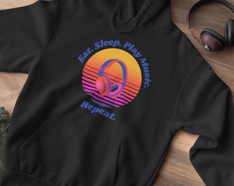 Retro Sunset DJ Headphones Hoodie - 80s Vaporwave Music Lover Gift