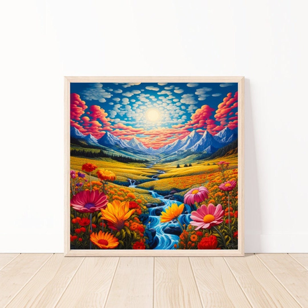 Watercolor Field of Flowers Printable Wall Art-ai Flower Art-colorful Flower Poster-flower ...