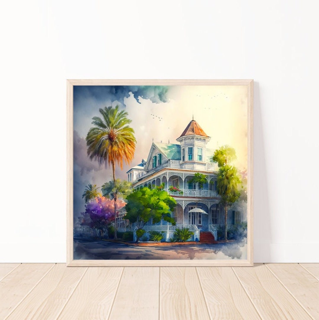 Watercolor Old Key West Wall Arttropical Landscape Ai Wall Etsy