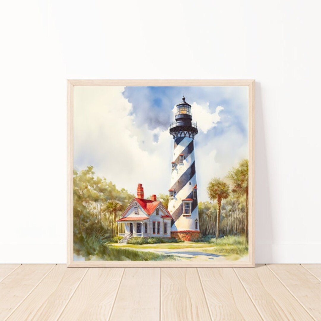 Watercolor Tropical Lighthouse Wall Art-tropical Landscape Ai Wall Art ...