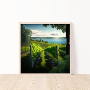 Weinberg an einem sonnigen Tag druckbare Wandkunst-Weinberge Poster-Weinberge digitaler Hintergrund-Weinliebhaber Ai Wand Kunst-Wein Dekor-12 "x 12"