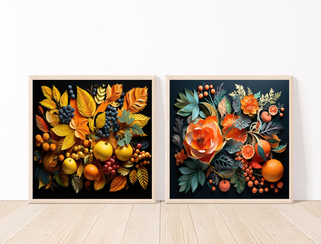 Autumn Harvest Craft Paper Set of 2 Wall Artrustic Wall Etsy